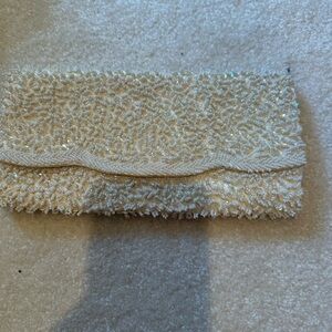 Vintage beaded clutch handbag Made In Hong Kong Evening/Wedding BagWhite/Cream